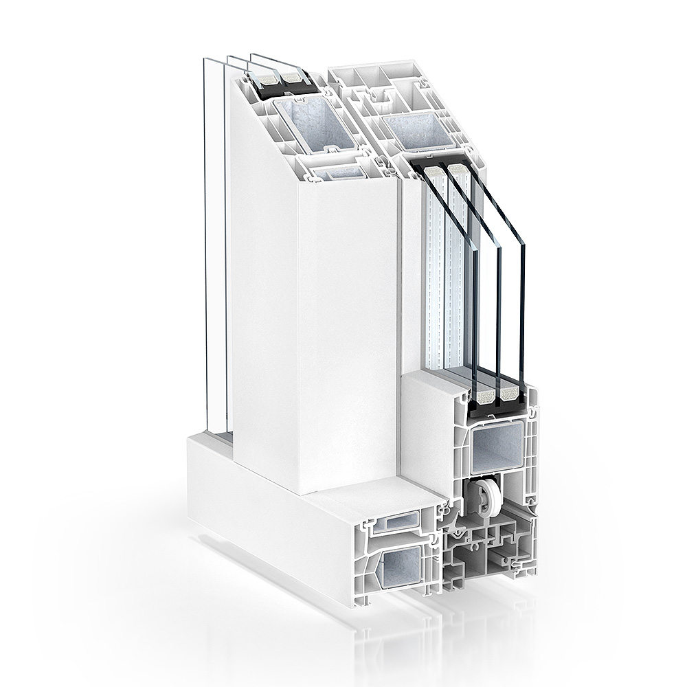 Estructura del perfil del sistema con montante central Kömmerling PremiSlide 76